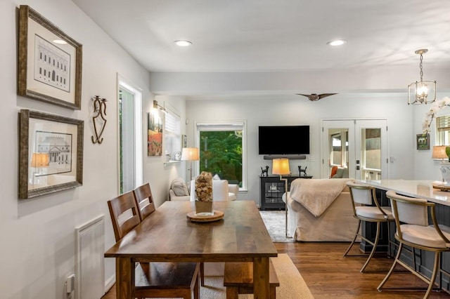 522 Trabert Ave NW, Atlanta, GA 30309 - dining space featuring dark wood-style floors, recessed lighting, a chandelier, and french doors