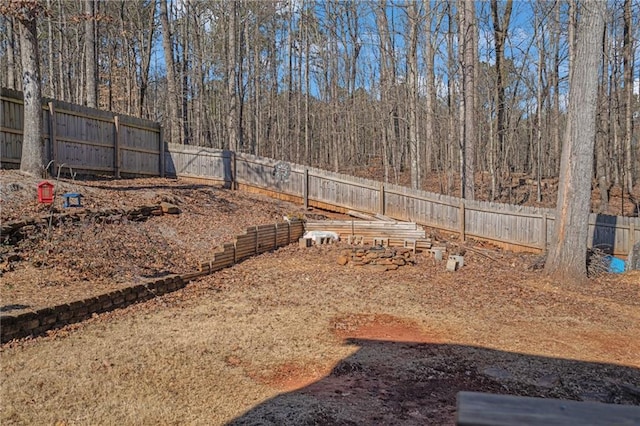 view of yard with a fenced backyard