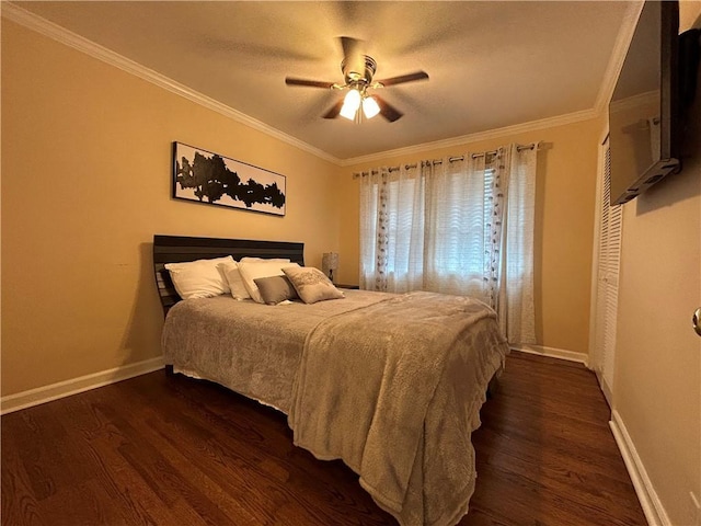5862 Kitchens Rd SE, Mableton, GA 30126 - bedroom with ornamental molding, dark hardwood / wood-style floors, and ceiling fan