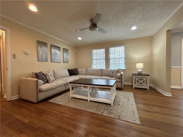 5862 Kitchens Rd SE, Mableton, GA 30126 - living room with dark hardwood / wood-style flooring, crown molding, and ceiling fan