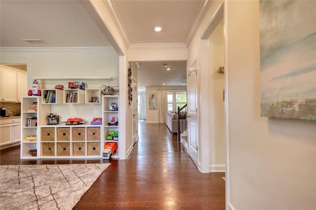 4895 Sterling Close, Buford, GA 30518 - hallway featuring ornamental molding and dark wood finished floors