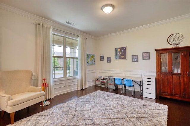 4895 Sterling Close, Buford, GA 30518 - bedroom featuring ornamental molding, dark wood-style floors, and a wainscoted wall