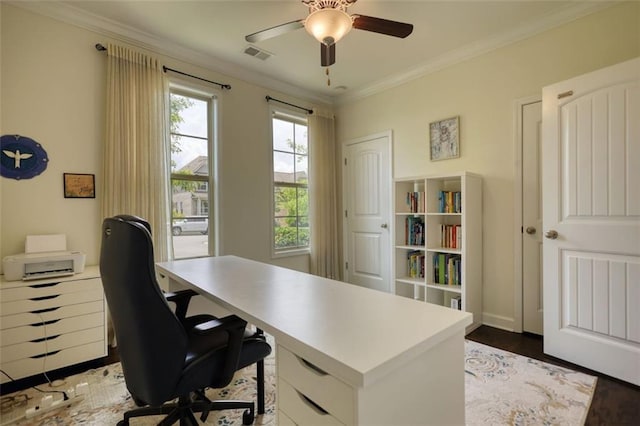 4895 Sterling Close, Buford, GA 30518 - office space featuring ornamental molding, ceiling fan, and wood finished floors