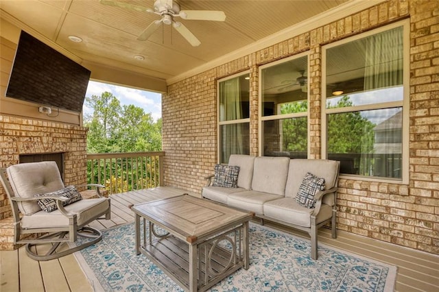 4895 Sterling Close, Buford, GA 30518 - wooden terrace with outdoor lounge area and ceiling fan