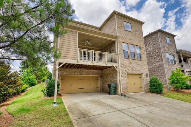 4895 Sterling Close, Buford, GA 30518 - view of front of property with brick siding, a balcony, a garage, concrete driveway, and a front lawn