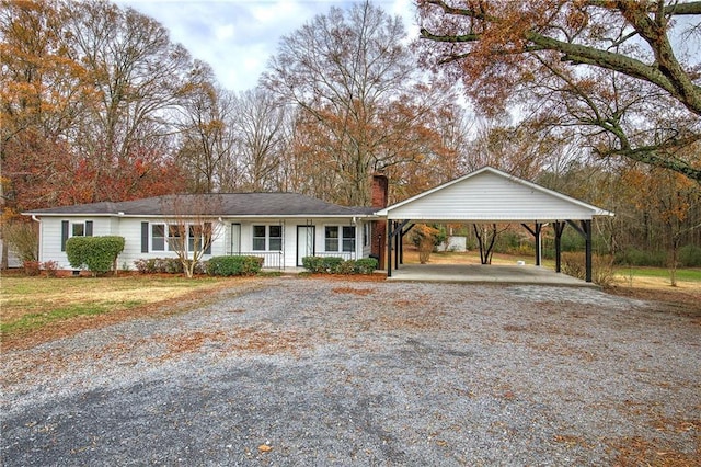 ranch-style house with covered porch