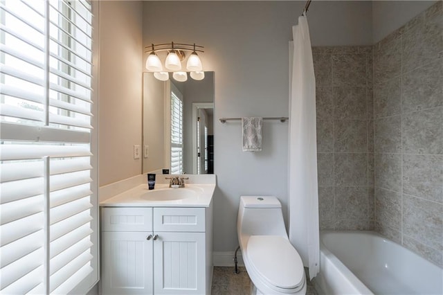 359 Alderwood Ln, Atlanta, GA 30328 - bathroom featuring toilet, vanity, shower / tub combo, and baseboards