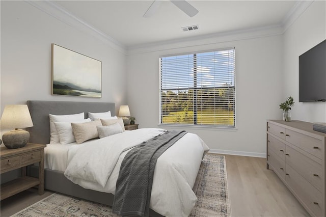 401 16th St NW Unit 1357, Atlanta, GA 30363 - bedroom featuring crown molding, light wood-style flooring, and a ceiling fan