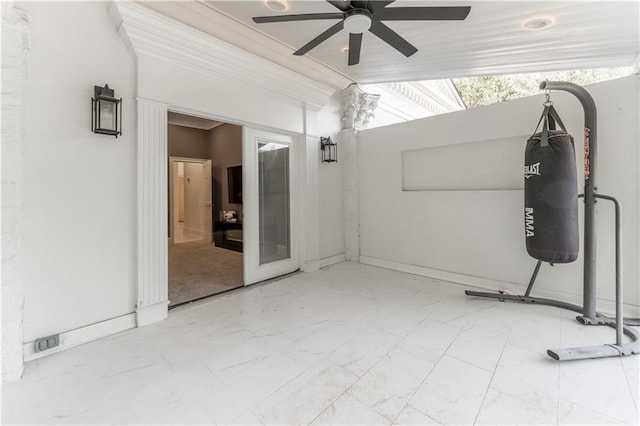 view of patio / terrace featuring visible vents and ceiling fan