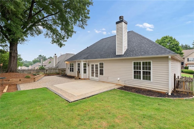 3549 Daventry Ln NW, Kennesaw, GA 30144 - back of house with french doors, a patio, roof with shingles, and a chimney