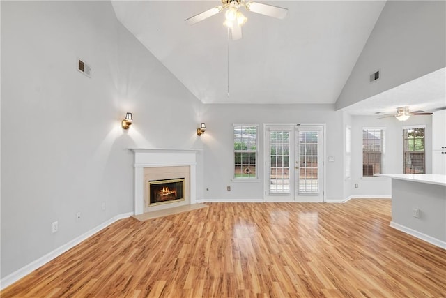 3549 Daventry Ln NW, Kennesaw, GA 30144 - unfurnished living room with ceiling fan, high vaulted ceiling, and light wood finished floors
