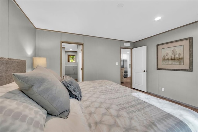 551 Fern Valley Trl NE, Clarkesville, GA 30523 - bedroom featuring crown molding, wood finished floors, and recessed lighting