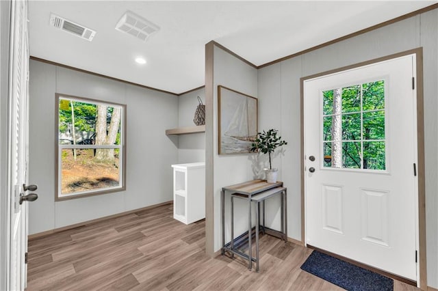 551 Fern Valley Trl NE, Clarkesville, GA 30523 - foyer featuring crown molding, light wood-type flooring, and healthy amount of natural light