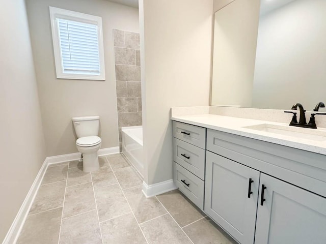 5816 Gainesville St, Flowery Branch, GA 30542 - full bathroom with vanity, toilet, baseboards, tile patterned flooring, and shower / bathtub combination