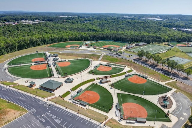 aerial view with a wooded view