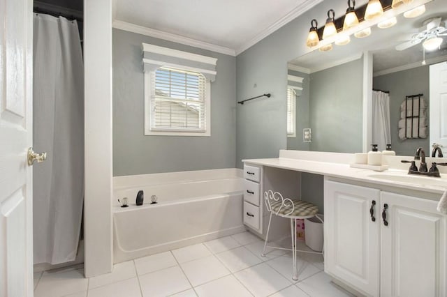 1134 Roscoe Rd, Newnan, GA 30263 - full bathroom with vanity, a garden tub, ornamental molding, and tile patterned flooring