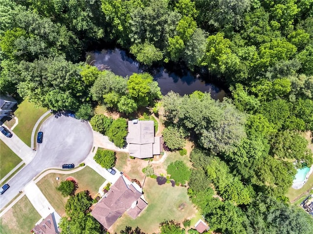 bird's eye view featuring a water view