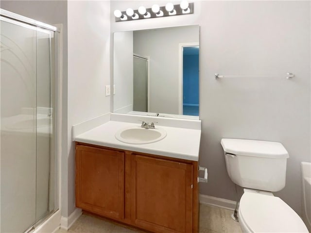 453 Inkberry Dr, Atlanta, GA 30349 - bathroom with vanity, an enclosed shower, and toilet