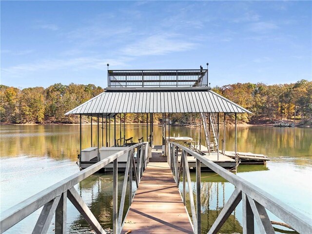 dock area with a water view