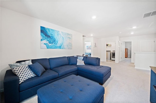 174 Sienna Blf, Dallas, GA 30132 - living area with recessed lighting, light carpet, washing machine and dryer, and visible vents