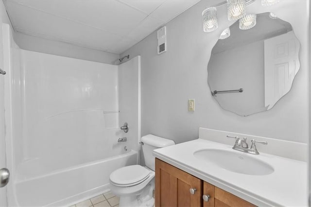 full bathroom featuring  shower combination, vanity, tile patterned floors, and toilet