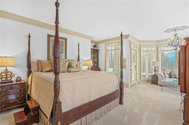 1500 Historic Vw, Stone Mountain, GA 30087 - bedroom featuring light carpet, ornamental molding, multiple windows, and a chandelier