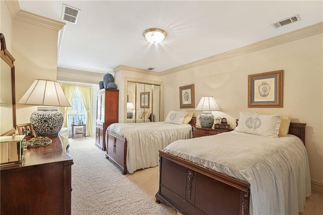 1500 Historic Vw, Stone Mountain, GA 30087 - bedroom with light colored carpet, ornamental molding, and a closet