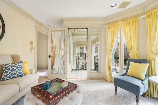 1500 Historic Vw, Stone Mountain, GA 30087 - sitting room with carpet, ornamental molding, and recessed lighting