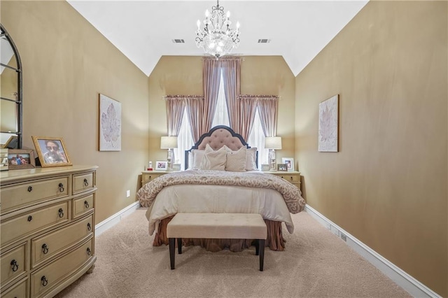 1500 Historic Vw, Stone Mountain, GA 30087 - bedroom featuring lofted ceiling, a chandelier, and light colored carpet
