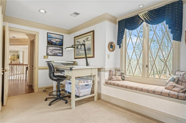 1500 Historic Vw, Stone Mountain, GA 30087 - carpeted home office featuring crown molding and recessed lighting