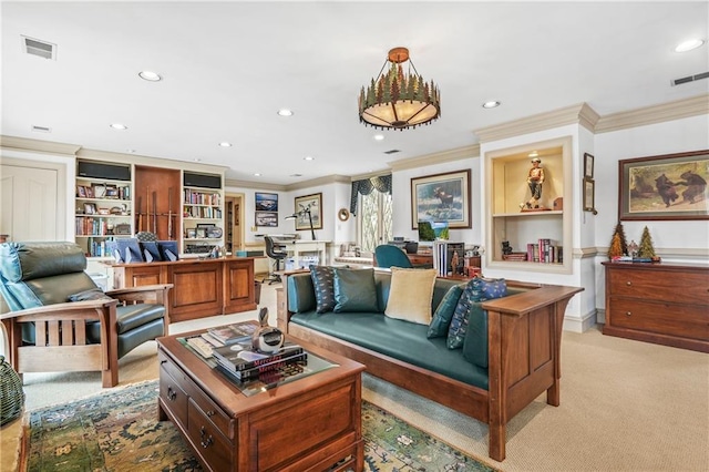 1500 Historic Vw, Stone Mountain, GA 30087 - living area featuring ornamental molding, recessed lighting, and light carpet