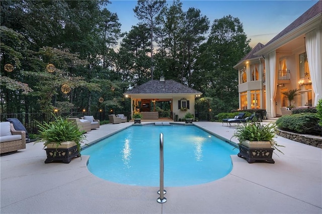 1500 Historic Vw, Stone Mountain, GA 30087 - view of swimming pool featuring an outdoor hangout area, a patio, a gazebo, and view of wooded area