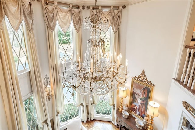 1500 Historic Vw, Stone Mountain, GA 30087 - detailed view of a chandelier, ornamental molding, and wood finished floors