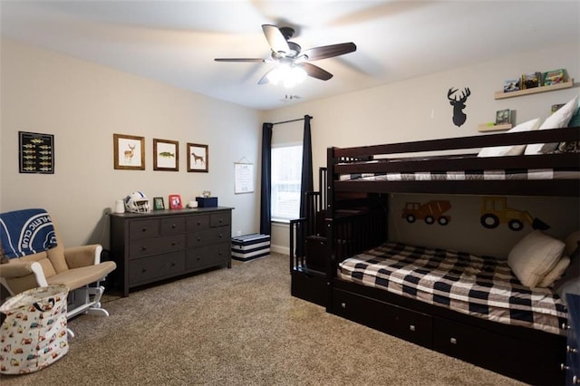 bedroom featuring carpet and ceiling fan