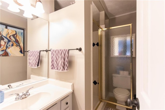 510 Whistlestop Dr, Woodstock, GA 30189 - full bath featuring vanity, a stall shower, toilet, and a textured ceiling