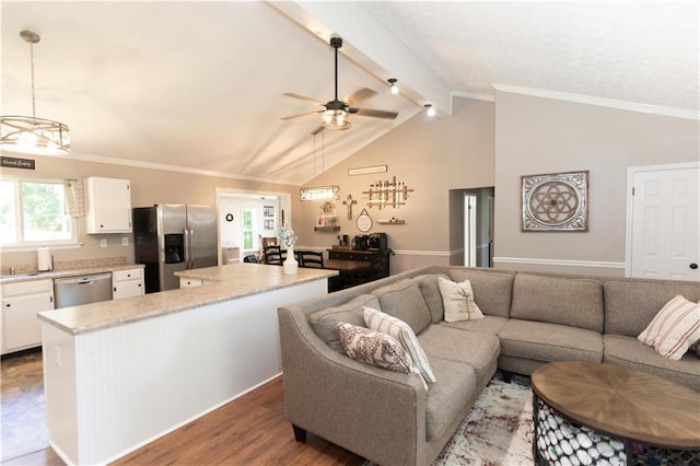 510 Whistlestop Dr, Woodstock, GA 30189 - living room featuring ceiling fan, wood finished floors, and crown molding