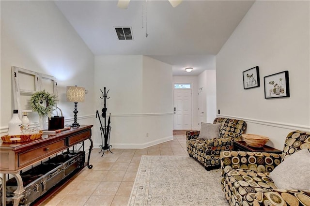 2220 Lily Valley Dr, Lawrenceville, GA 30045 - living room with light tile patterned flooring and a ceiling fan