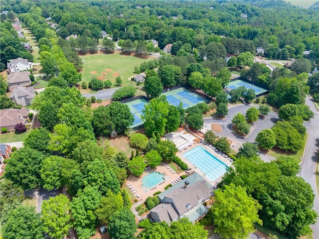 drone / aerial view of a pool area