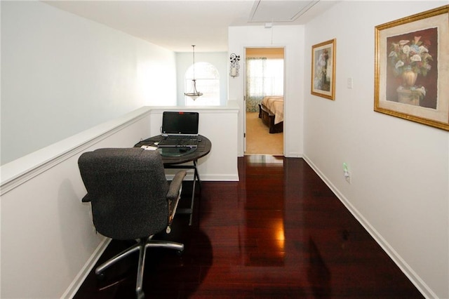 office space featuring dark wood-type flooring