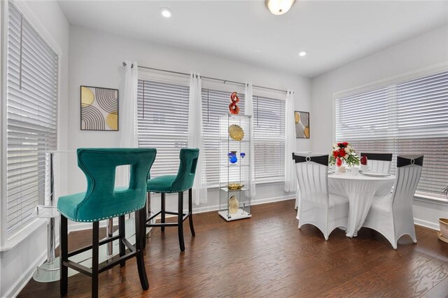 dining area featuring dark wood-type flooring