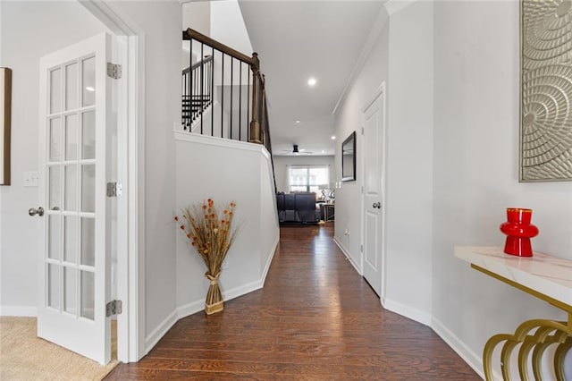 hallway featuring dark wood-type flooring