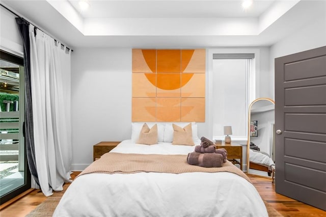 167 Sampson St NE, Atlanta, GA 30312 - bedroom featuring a tray ceiling, wood finished floors, and access to outside
