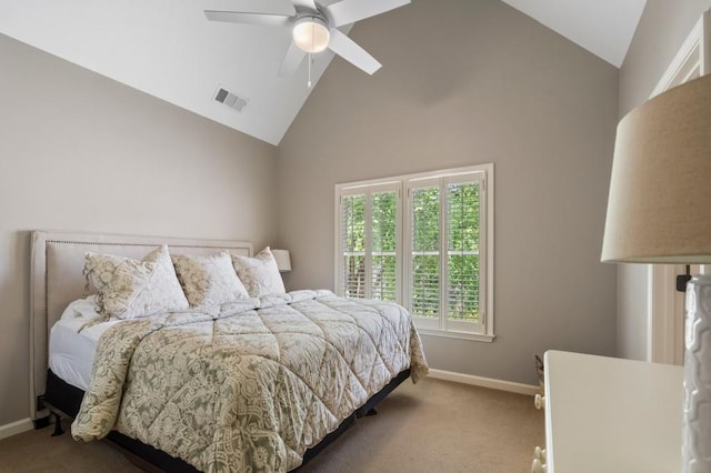 4250 Old Oak Trce, Cumming, GA 30041 - carpeted bedroom featuring baseboards, high vaulted ceiling, and a ceiling fan