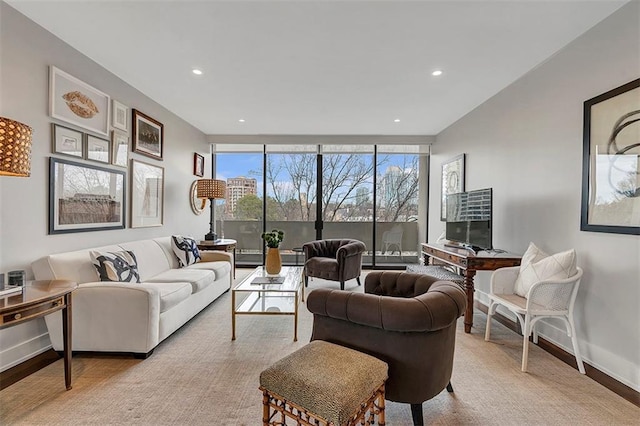 living room with light hardwood / wood-style flooring