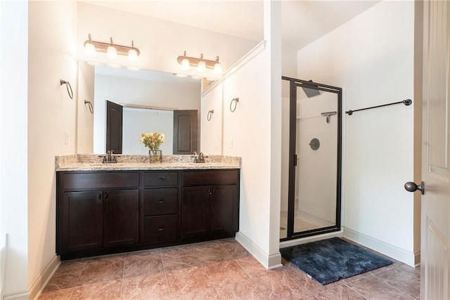 3175 Rock Port Cir, Norcross, GA 30092 - bathroom with a shower stall, double vanity, and baseboards
