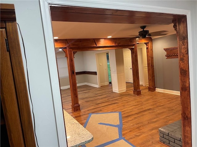 1321 Earle Ct SE, Conyers, GA 30013 - below grade area featuring baseboards, wood finished floors, ceiling fan, and recessed lighting