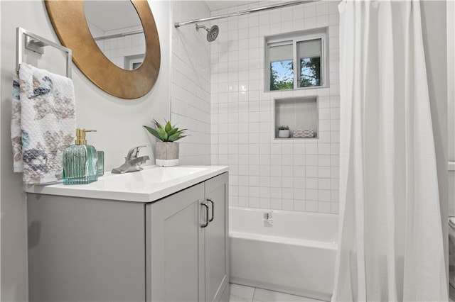 1770 Atherton Dr, Decatur, GA 30035 - full bathroom featuring vanity, shower / bath combo, and tile patterned flooring