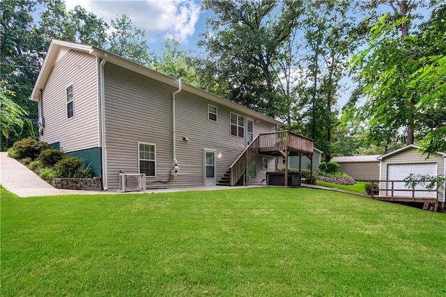 24 Arrow Ct, Lavonia, GA 30553 - back of house featuring a deck, a yard, stairway, and an outbuilding