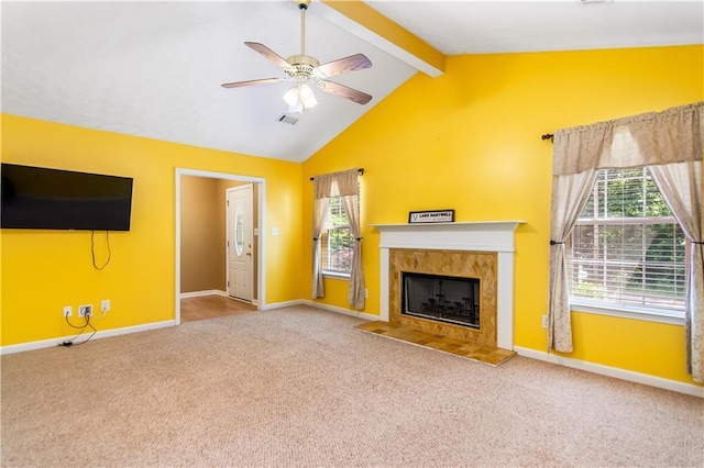 24 Arrow Ct, Lavonia, GA 30553 - unfurnished living room featuring carpet, a ceiling fan, and a high end fireplace