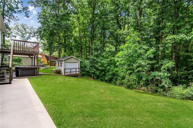 24 Arrow Ct, Lavonia, GA 30553 - view of green lawn featuring stairway, an outbuilding, and a wooden deck